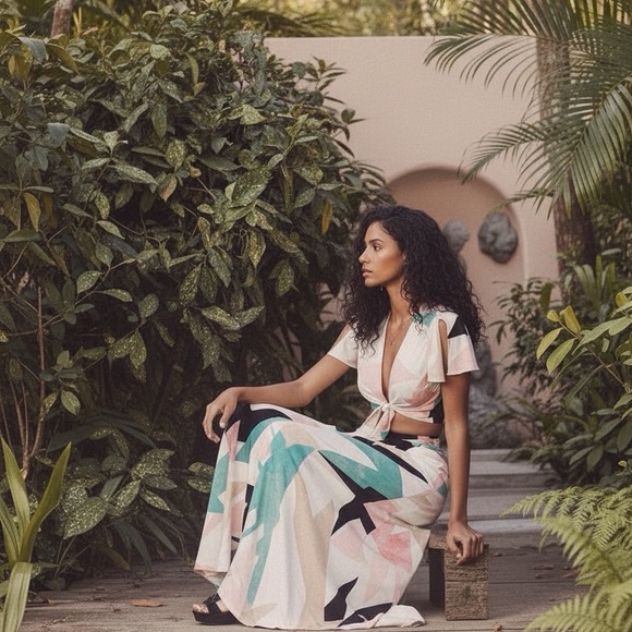 NWT Lulus’ Daydreaming White Print Two-Piece Maxi Dress - Picture 2 of 10